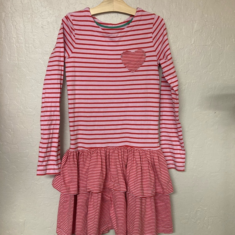 Mini‎ Boden Pink Striped Heart Pocket Ruffle Dress $25 ADD ON